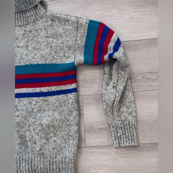 1980s VINTAGE DIANE VON FURSTENBERG Sweater Sz S Wool Blend Gray Red Blue Stripe - Picture 6 of 10